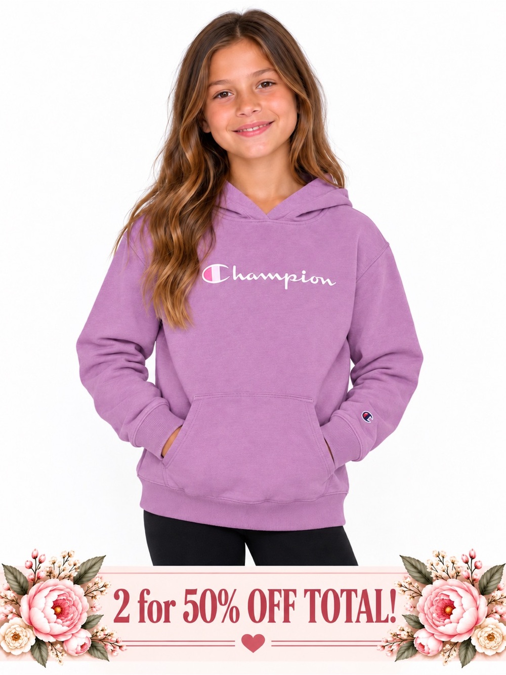 Champion Girls Purple Logo Pullover Hoodie – Youth Medium 10/12